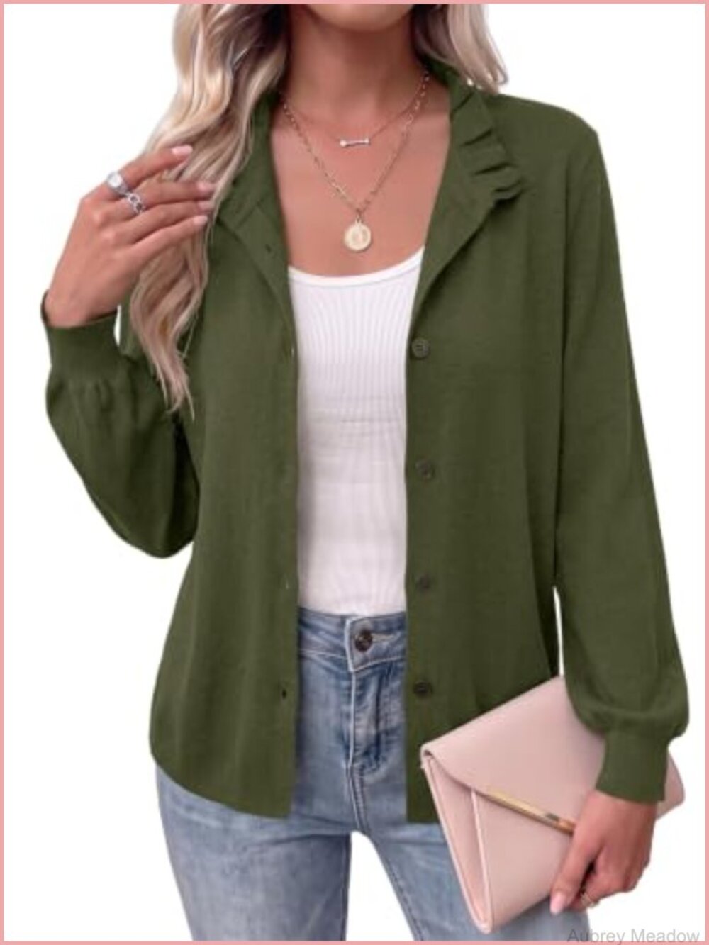 Dokotoo Lightweight Ruffle Collar Button-Down Cardigan Long Sleeve